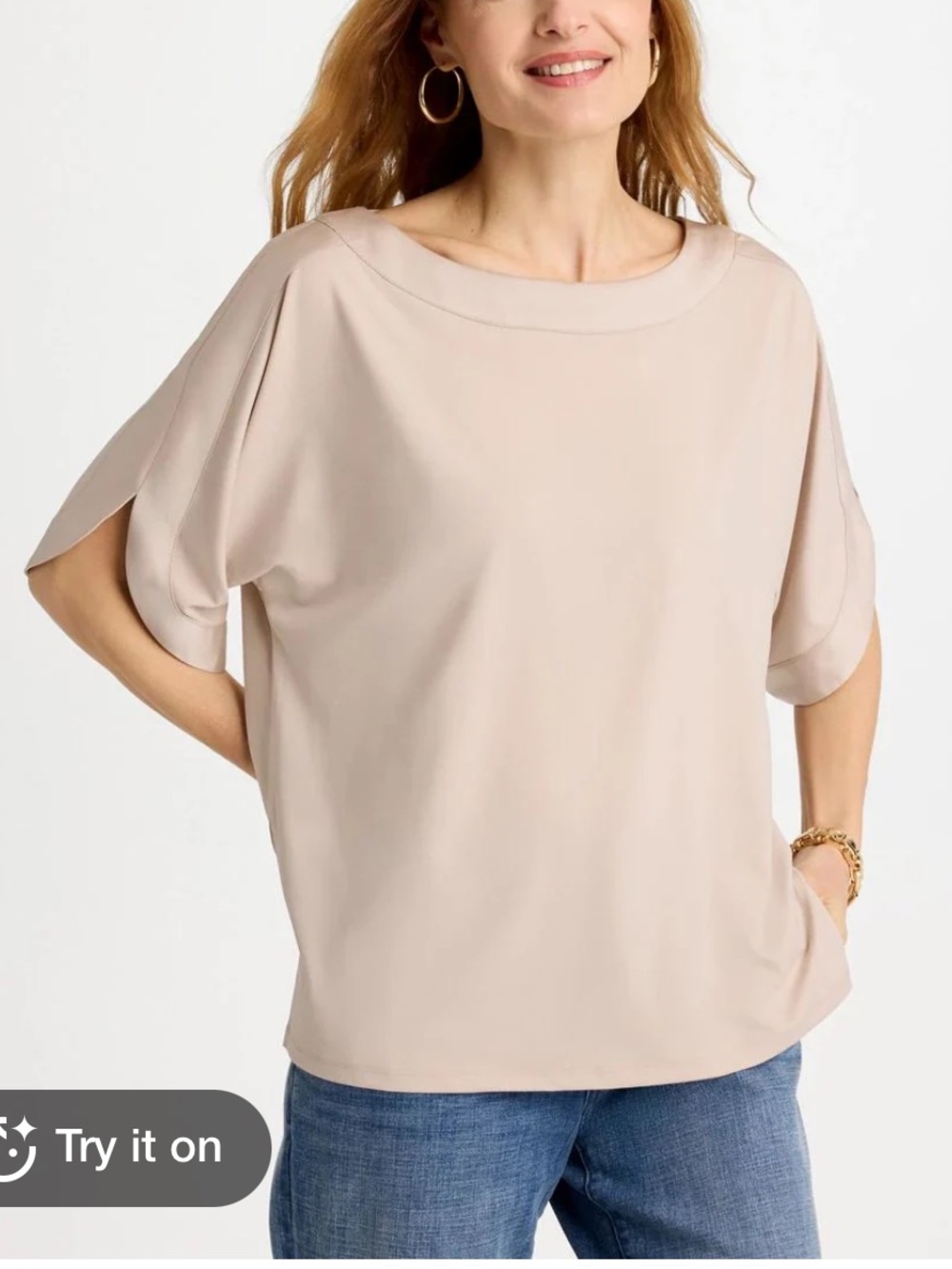 Chico’s Jersey & Satin Dolman Tee Women’s Size 3/XL Smokey Taupe Short Sleeve
